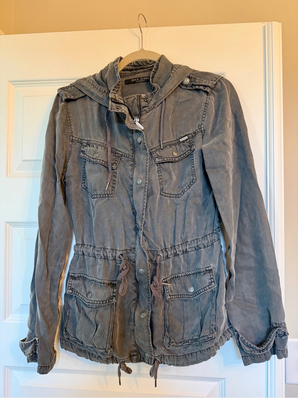 Max Jeans - Anthropologie - Women's Washed Gray Utility Safari Jacket with Hood